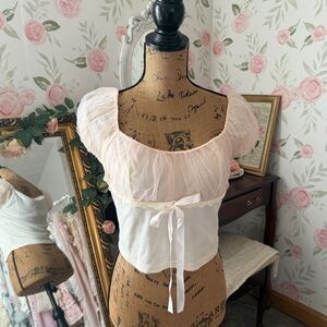 Cream Coquette Blush Tulle Blouse